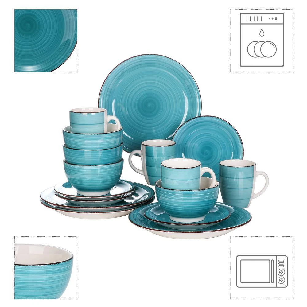 Bella 16-Pieces Dinnerware Set Porcelain Dinner Set Crockery In Vintage Look Turquoise (Service For 4) 5 Bella 16-Pieces Dinnerware Set Porcelain Dinner Set Crockery In Vintage Look Turquoise (Service For 4) - Image 3