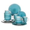 Bella 16-Pieces Dinnerware Set Porcelain Dinner Set Crockery In Vintage Look Turquoise (Service For 4) -Vancasso Shop turquoise vancasso dinnerware sets vc bella t sl 64 1000