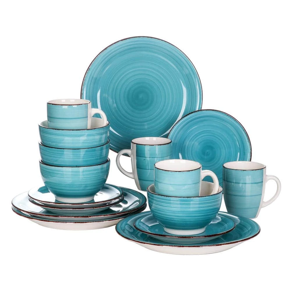 Bella 16-Pieces Dinnerware Set Porcelain Dinner Set Crockery In Vintage Look Turquoise (Service For 4) 3 Bella 16-Pieces Dinnerware Set Porcelain Dinner Set Crockery In Vintage Look Turquoise (Service For 4)