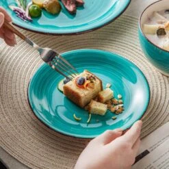 Bella 16-Pieces Dinnerware Set Porcelain Dinner Set Crockery In Vintage Look Turquoise (Service For 4) 17 Bella 16-Pieces Dinnerware Set Porcelain Dinner Set Crockery In Vintage Look Turquoise (Service For 4) -Vancasso Shop turquoise vancasso dinnerware sets vc bella t sl 76 1000