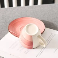 6.5 Oz. Beige Gray Pink Turquoise Stoneware Coffee Cups And Coffee Saucers Set (Set Of 8) Coffee Service Set For 4 -Vancasso Shop vancasso coffee cups mugs vc bella bkf b 44 1000