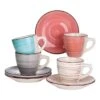 6.5 Oz. Beige Gray Pink Turquoise Stoneware Coffee Cups And Coffee Saucers Set (Set Of 8) Coffee Service Set For 4 2 6.5 Oz. Beige Gray Pink Turquoise Stoneware Coffee Cups And Coffee Saucers Set (Set Of 8) Coffee Service Set For 4 -Vancasso Shop vancasso coffee cups mugs vc bella bkf b 64 1000