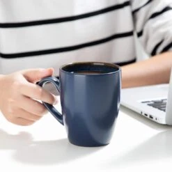 13 Oz. Blue Stoneware Mugs Set Of 4 Coffee Mug Set Cafe Latte Tea Drinking Cups -Vancasso Shop vancasso coffee cups mugs vc bubble b sbz 44 1000