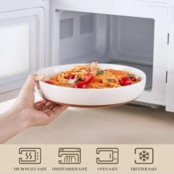 48 Fl. Oz. White And Khaki Stoneware Pasta Bowls Set Of 4 Soup Bowls Salad Bowls -Vancasso Shop white and khaki vancasso bowls tara 4pb 1f 1000