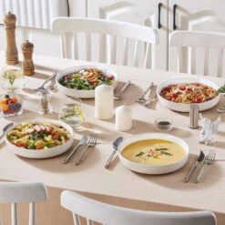 48 Fl. Oz. White And Khaki Stoneware Pasta Bowls Set Of 4 Soup Bowls Salad Bowls -Vancasso Shop white and khaki vancasso bowls tara 4pb 31 1000