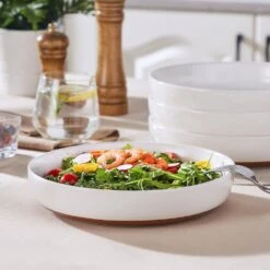 48 Fl. Oz. White And Khaki Stoneware Pasta Bowls Set Of 4 Soup Bowls Salad Bowls -Vancasso Shop white and khaki vancasso bowls tara 4pb fa 1000