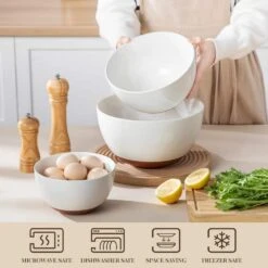 46 Fl. Oz. 80 Fl. Oz. 140 Fl. Oz. White And Khaki Stoneware Mixing Bowls Set Of 3 Salad Bowl Pasta Bowl Cereal Bowl -Vancasso Shop white and khaki vancasso bowls tara mxb 01 1f 1000