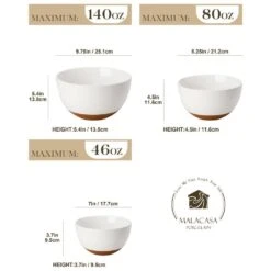 46 Fl. Oz. 80 Fl. Oz. 140 Fl. Oz. White And Khaki Stoneware Mixing Bowls Set Of 3 Salad Bowl Pasta Bowl Cereal Bowl -Vancasso Shop white and khaki vancasso bowls tara mxb 01 c3 1000