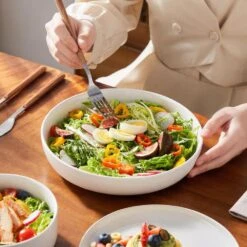 16-Piece White And Khaki Stoneware Dinnerware Set Service For 4 Bowls And Plates Dining Set Tableware -Vancasso Shop white and khaki vancasso dinnerware sets tara h16 40 1000