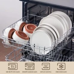 16-Piece White And Khaki Stoneware Dinnerware Set Service For 4 Bowls And Plates Dining Set Tableware -Vancasso Shop white and khaki vancasso dinnerware sets tara h16 44 1000