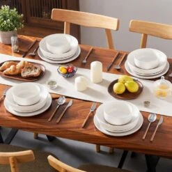 16-Piece White And Khaki Stoneware Dinnerware Set Service For 4 Bowls And Plates Dining Set Tableware -Vancasso Shop white and khaki vancasso dinnerware sets tara h16 4f 1000