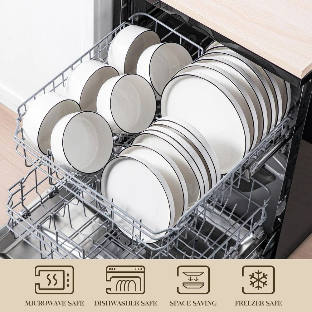 18-Piece White Black Rim Porcelain Dinnerware Set Service For 6 Tableware With Dinner Plates Dessert Plates And Bowls 9 18-Piece White Black Rim Porcelain Dinnerware Set Service For 6 Tableware With Dinner Plates Dessert Plates And Bowls - Image 7