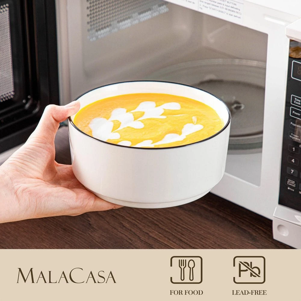 18-Piece White Black Rim Porcelain Dinnerware Set Service For 6 Tableware With Dinner Plates Dessert Plates And Bowls 10 18-Piece White Black Rim Porcelain Dinnerware Set Service For 6 Tableware With Dinner Plates Dessert Plates And Bowls - Image 8