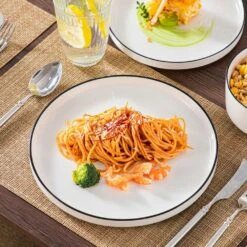 18-Piece White Black Rim Porcelain Dinnerware Set Service For 6 Tableware With Dinner Plates Dessert Plates And Bowls 17 18-Piece White Black Rim Porcelain Dinnerware Set Service For 6 Tableware With Dinner Plates Dessert Plates And Bowls -Vancasso Shop white black rim vancasso dinnerware sets leah 18 bt 66 1000