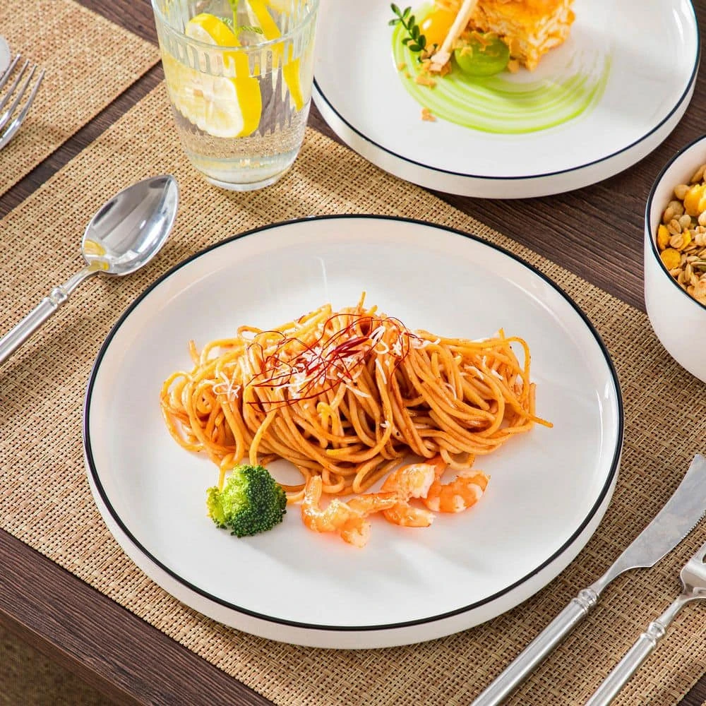 18-Piece White Black Rim Porcelain Dinnerware Set Service For 6 Tableware With Dinner Plates Dessert Plates And Bowls 6 18-Piece White Black Rim Porcelain Dinnerware Set Service For 6 Tableware With Dinner Plates Dessert Plates And Bowls - Image 4