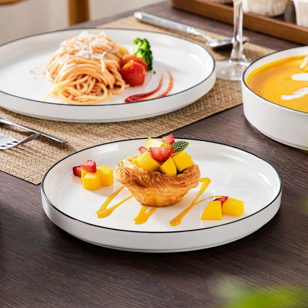 24-Piece White Color Black Rim Porcelain Dinnerware Set Service For 6 Tableware Bowls And Plates Dinner Set 11 24-Piece White Color Black Rim Porcelain Dinnerware Set Service For 6 Tableware Bowls And Plates Dinner Set - Image 9