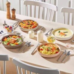 48 Fl. Oz. Multicolored Stoneware Pasta Bowls Set Of 4 Soup Bowls Salad Bowls -Vancasso Shop white dark gray light gray pink vancasso bowls tara 4pb m 31 1000