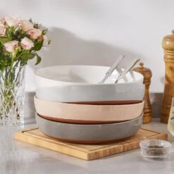 48 Fl. Oz. Multicolored Stoneware Pasta Bowls Set Of 4 Soup Bowls Salad Bowls -Vancasso Shop white dark gray light gray pink vancasso bowls tara 4pb m 76 1000