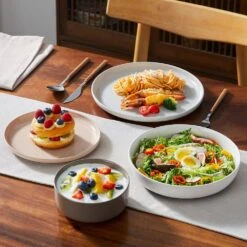 16-Piece Multicolored Stoneware Dinnerware Set Service For 4 Bowls And Plates Dining Set Tableware -Vancasso Shop white dark gray light gray pink vancasso dinnerware sets tara h16 m 31 1000