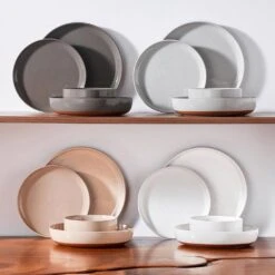 16-Piece Multicolored Stoneware Dinnerware Set Service For 4 Bowls And Plates Dining Set Tableware -Vancasso Shop white dark gray light gray pink vancasso dinnerware sets tara h16 m 76 1000