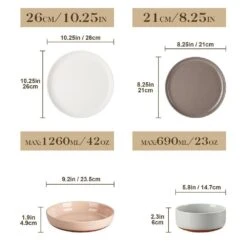16-Piece Multicolored Stoneware Dinnerware Set Service For 4 Bowls And Plates Dining Set Tableware -Vancasso Shop white dark gray light gray pink vancasso dinnerware sets tara h16 m c3 1000