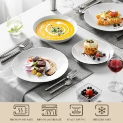 18-Piece White Gourmet Porcelain Dinnerware Set Service For 6-Dining Set With Dinner Plates Dessert Plates Soup Plates -Vancasso Shop white vancasso dinnerware sets amelia 18 1f 1000