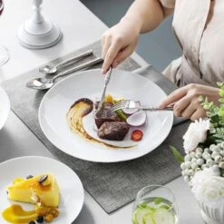 18-Piece White Gourmet Porcelain Dinnerware Set Service For 6-Dining Set With Dinner Plates Dessert Plates Soup Plates -Vancasso Shop white vancasso dinnerware sets amelia 18 31 1000