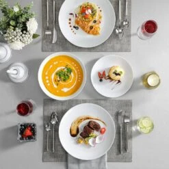 18-Piece White Gourmet Porcelain Dinnerware Set Service For 6-Dining Set With Dinner Plates Dessert Plates Soup Plates -Vancasso Shop white vancasso dinnerware sets amelia 18 44 1000