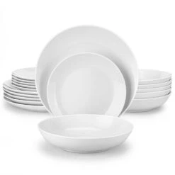 18-Piece White Gourmet Porcelain Dinnerware Set Service For 6-Dining Set With Dinner Plates Dessert Plates Soup Plates