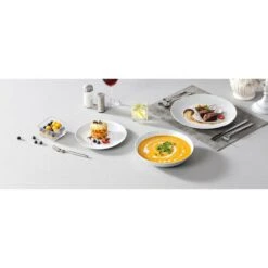 18-Piece White Gourmet Porcelain Dinnerware Set Service For 6-Dining Set With Dinner Plates Dessert Plates Soup Plates -Vancasso Shop white vancasso dinnerware sets amelia 18 76 1000