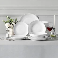 18-Piece White Gourmet Porcelain Dinnerware Set Service For 6-Dining Set With Dinner Plates Dessert Plates Soup Plates -Vancasso Shop white vancasso dinnerware sets amelia 18 fa 1000