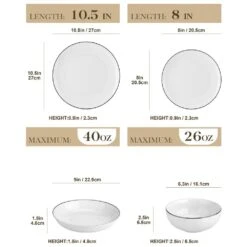 24-Piece Black Rim White Gourmet Porcelain Dinnerware Set Service For 6-Bowls And Plates Set Round Tableware Set -Vancasso Shop white vancasso dinnerware sets amelia 24 bt c3 1000