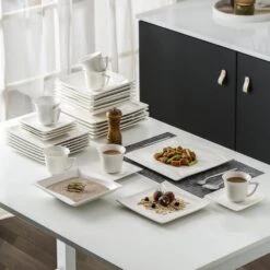 Carina 30-Piece Casual Ivory White Porcelain Dinnerware Set (Service For 6) -Vancasso Shop white vancasso dinnerware sets carina 30 c3 1000