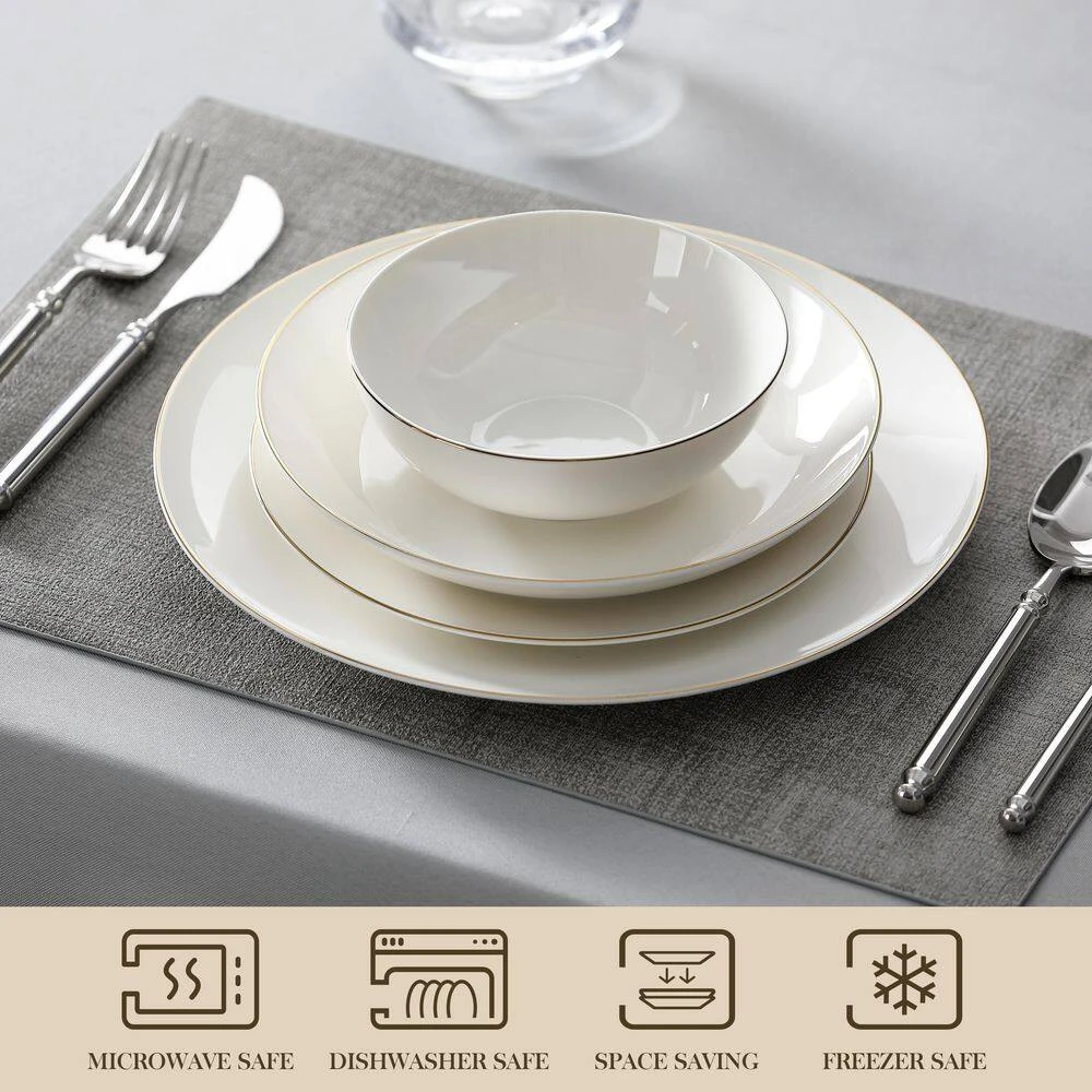 Jera 16-Piece White With Gold Trim Bone China Dinnerware Set (Service For 4) 6 Jera 16-Piece White With Gold Trim Bone China Dinnerware Set (Service For 4) - Image 4