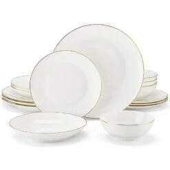 Jera 16-Piece White With Gold Trim Bone China Dinnerware Set (Service For 4)