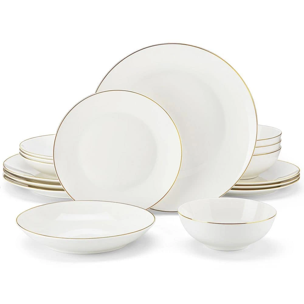 Jera 16-Piece White With Gold Trim Bone China Dinnerware Set (Service For 4) 3 Jera 16-Piece White With Gold Trim Bone China Dinnerware Set (Service For 4)