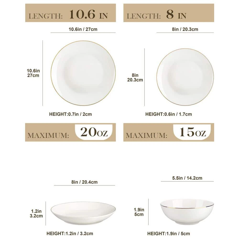 Jera 16-Piece White With Gold Trim Bone China Dinnerware Set (Service For 4) 4 Jera 16-Piece White With Gold Trim Bone China Dinnerware Set (Service For 4) - Image 2