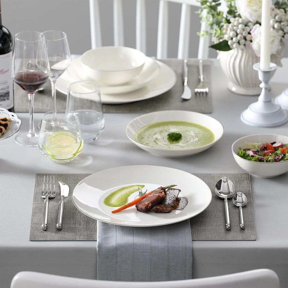 Jera 16-Piece White With Gold Trim Bone China Dinnerware Set (Service For 4) 8 Jera 16-Piece White With Gold Trim Bone China Dinnerware Set (Service For 4) - Image 6