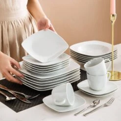 Julia 30-Piece Casual Ivory White Porcelain Dinnerware Set (Service For 6) -Vancasso Shop white vancasso dinnerware sets julia 30 31 1000