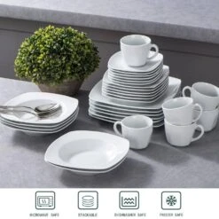 Julia 30-Piece Casual Ivory White Porcelain Dinnerware Set (Service For 6) -Vancasso Shop white vancasso dinnerware sets julia 30 d4 1000
