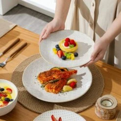 12-Piece White Stoneware Dinnerware Set Service For 4-Embossed Pattern Tableware Round Bowls And Plates Set 20 12-Piece White Stoneware Dinnerware Set Service For 4-Embossed Pattern Tableware Round Bowls And Plates Set -Vancasso Shop white vancasso dinnerware sets lydia 12 40 1000