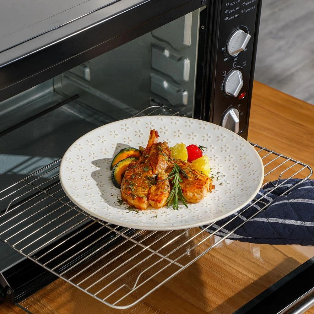 12-Piece White Stoneware Dinnerware Set Service For 4-Embossed Pattern Tableware Round Bowls And Plates Set 13 12-Piece White Stoneware Dinnerware Set Service For 4-Embossed Pattern Tableware Round Bowls And Plates Set - Image 11