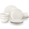 12-Piece White Stoneware Dinnerware Set Service For 4-Embossed Pattern Tableware Round Bowls And Plates Set