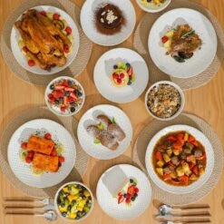 12-Piece White Stoneware Dinnerware Set Service For 4-Embossed Pattern Tableware Round Bowls And Plates Set 21 12-Piece White Stoneware Dinnerware Set Service For 4-Embossed Pattern Tableware Round Bowls And Plates Set -Vancasso Shop white vancasso dinnerware sets lydia 12 a0 1000