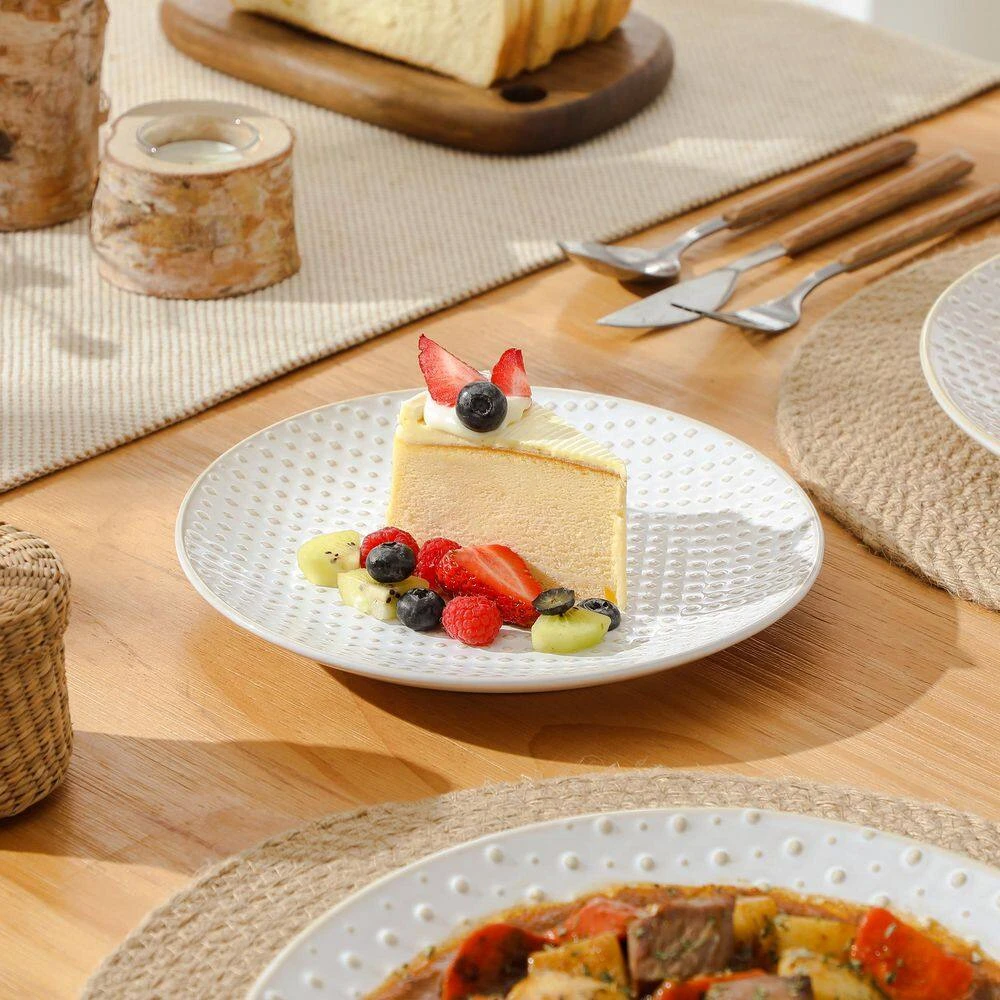 12-Piece White Stoneware Dinnerware Set Service For 4-Embossed Pattern Tableware Round Bowls And Plates Set 14 12-Piece White Stoneware Dinnerware Set Service For 4-Embossed Pattern Tableware Round Bowls And Plates Set - Image 12