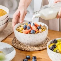 16-Piece White Stoneware Dinnerware Set Service For 4-Embossed Star-shape Floral Pattern Bowls And Plates Set -Vancasso Shop white vancasso dinnerware sets lydia sl w 01 31 1000