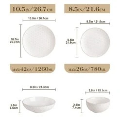 16-Piece White Stoneware Dinnerware Set Service For 4-Embossed Star-shape Floral Pattern Bowls And Plates Set -Vancasso Shop white vancasso dinnerware sets lydia sl w 01 c3 1000