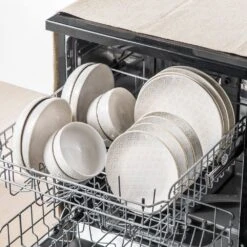 16-Piece White Stoneware Dinnerware Set Service For 4-Embossed Star-shape Floral Pattern Bowls And Plates Set -Vancasso Shop white vancasso dinnerware sets lydia sl w 01 fa 1000