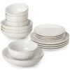16-Piece White Stoneware Dinnerware Set Service For 4-Embossed Honeycomb Shape Pattern Tableware With Plates And Bowls