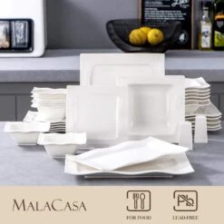 Series Mario, 28-Piece Modern Cream White Porcelain Dinnerware Set (Service For 6) -Vancasso Shop white vancasso dinnerware sets mario 28 4f 1000